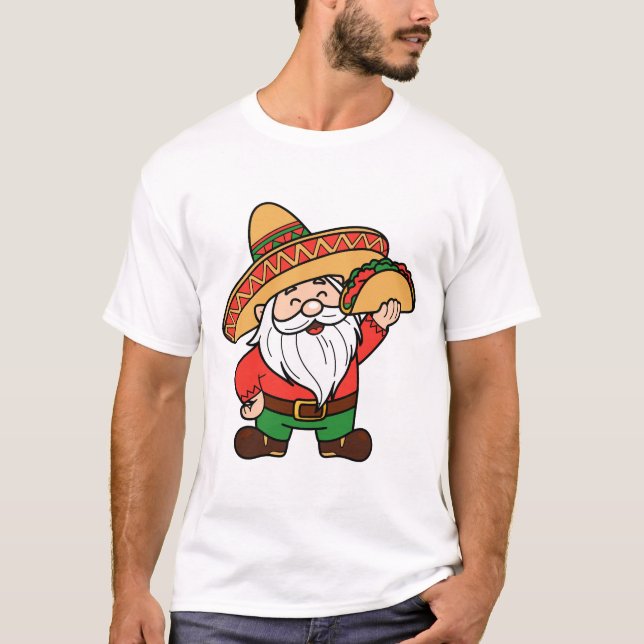 Camiseta Mexican Gnome with Taco Design Funny Cinco de Mayo (Frente)