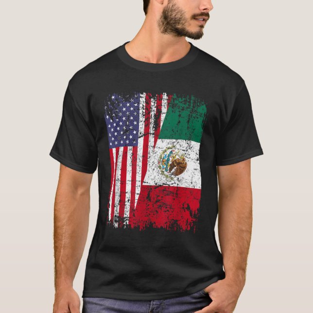 Camiseta MEXICAN ROOTS Half American Flag MÉXICO (Frente)