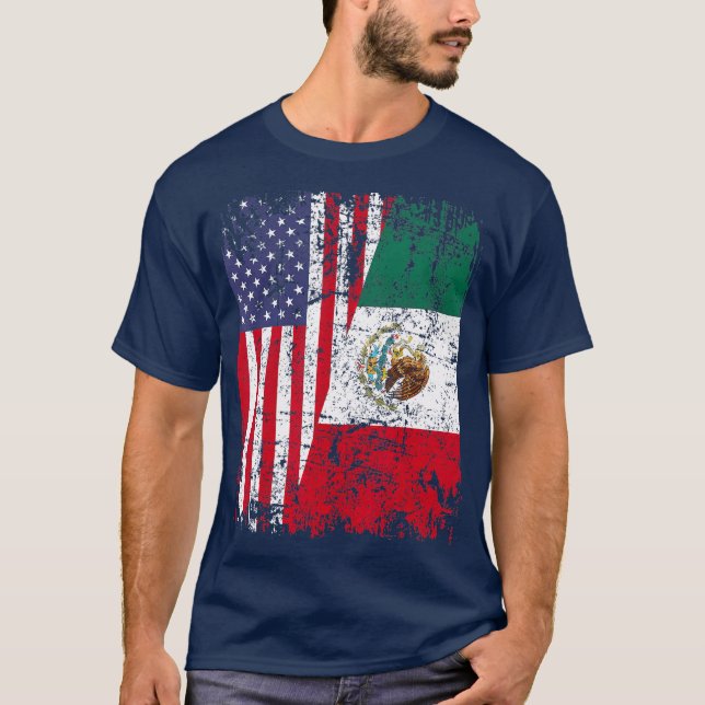 Camiseta MEXICAN ROOTS T Half American Flag MÉXICO (Frente)