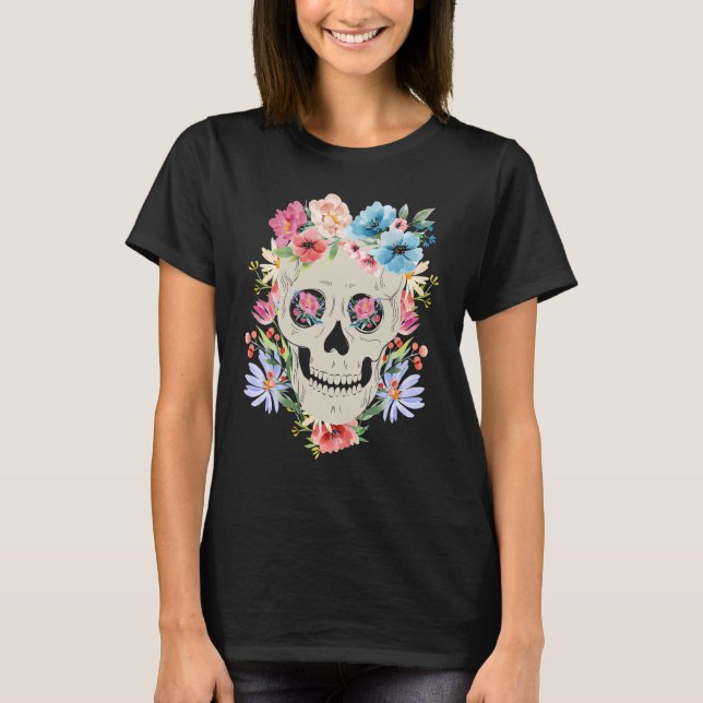 Camiseta Mexican Skull with Flowers for the Day of the Dead (Frente)