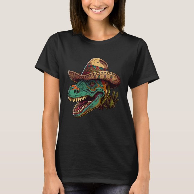 Camiseta Mexican Sugar Skull Sombrero Cinco de mayo Dinosau (Frente)