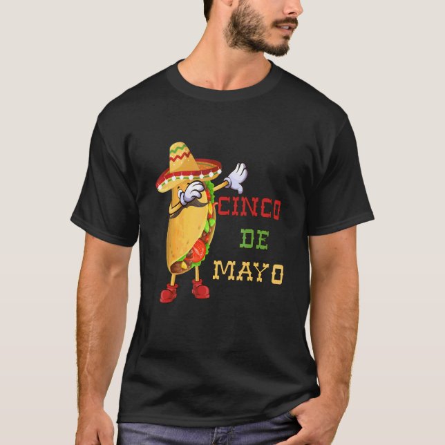 Camiseta Mexicano Dabbing Taco Cinco De Mayo Poncho Sombrer (Frente)