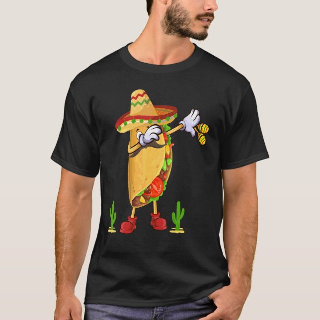 Camiseta Mexicano Dabbing Taco Cinco De Mayo Poncho Sombrer (Frente)
