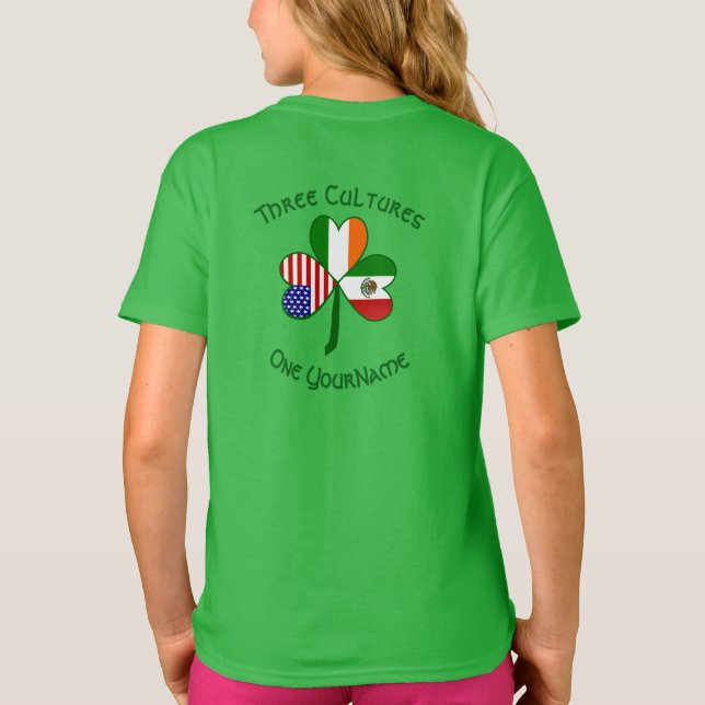 Camiseta Mexicano Irish American Flag Shamrock Personalizad (Verso)