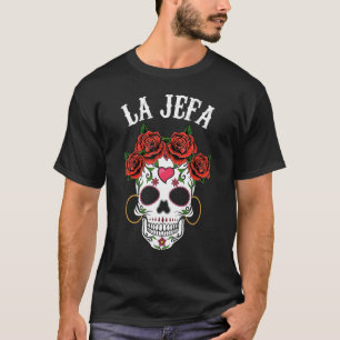 Camiseta Mexicano La Jefa Sugar Skull Roupa Dia De Los Mue