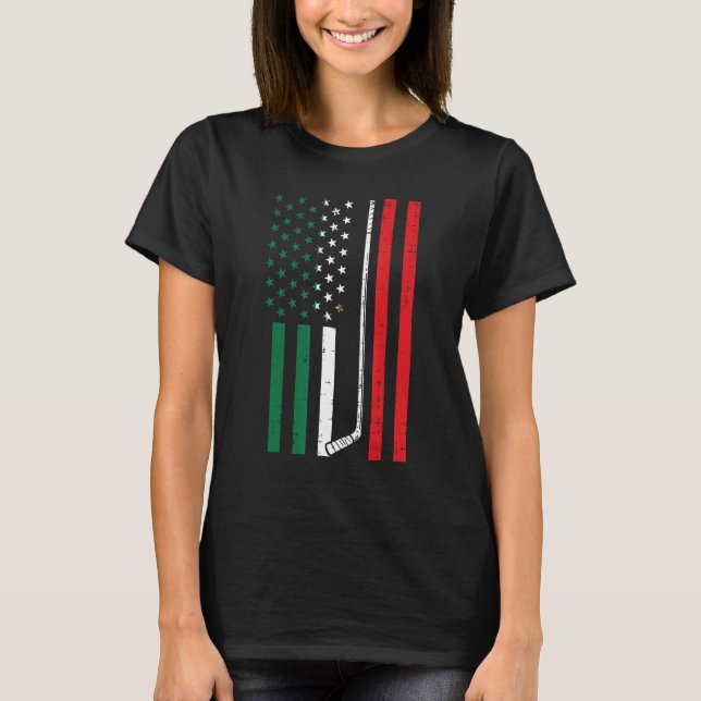 Camiseta México-Americano Bandeira Ice Hockey Cinco De Mayo (Frente)