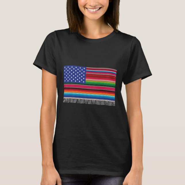 Camiseta México Americano Bandeira Serape Cinco De Mayo Par (Frente)