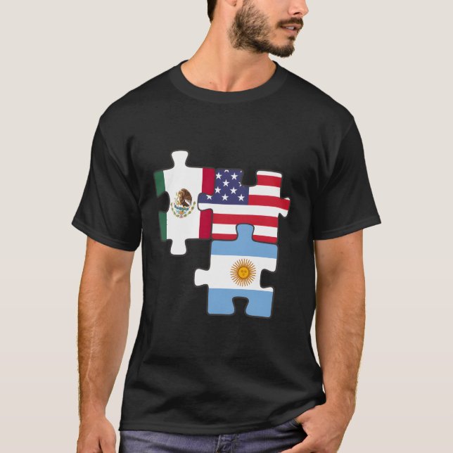 Camiseta México Argentina E Quebra-cabeça Dos Eua (Frente)