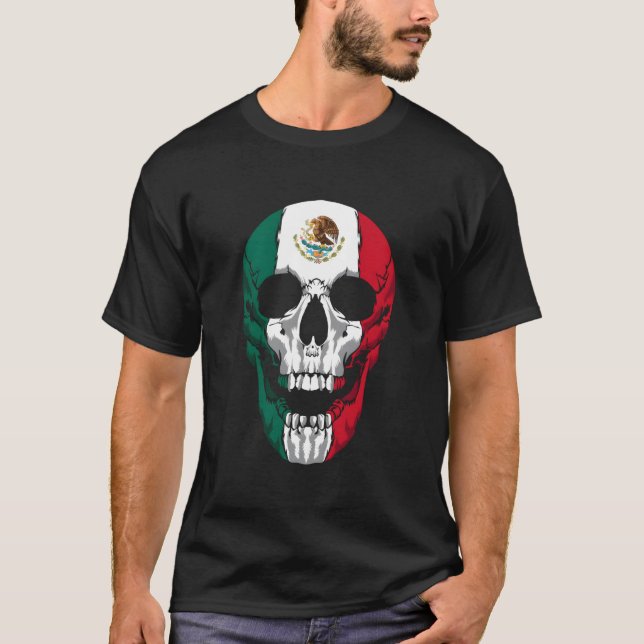 Camiseta México Bandeira Crânio Mexicano Hecho No México Ca (Frente)