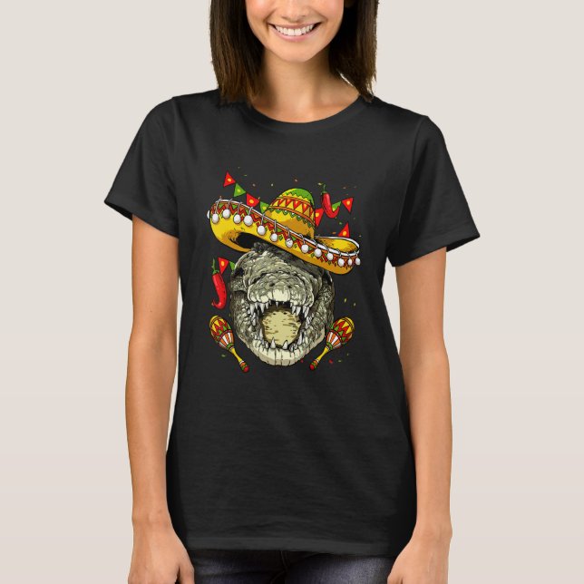 Camiseta Mexico Cinco de Mayo Crocodile Sombrero Mexican Pa (Frente)