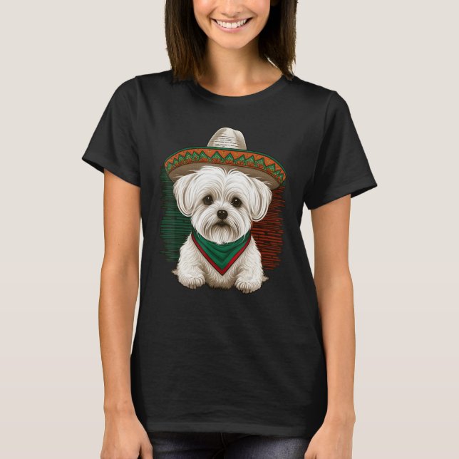 Camiseta Mexico Cinco de Mayo Sombrero Mexican Maltese dog (Frente)