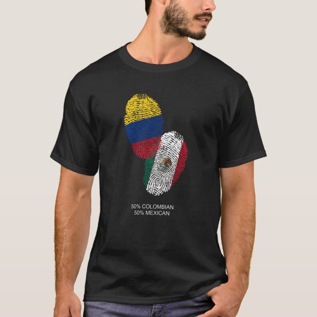 Camiseta México, Colômbia, Bandeira, polegar, impressão, Id (Frente)