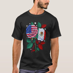Camiseta México EUA: Bandeira mexicana Rosa Flor Americana