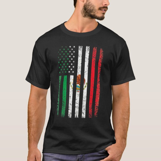 Camiseta Mexico Flag  4th Of July USA American Mexican Flag (Frente)