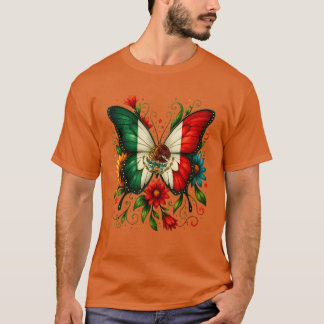 Camiseta Mexico Flag Butterfly Flowers Mexican Independence