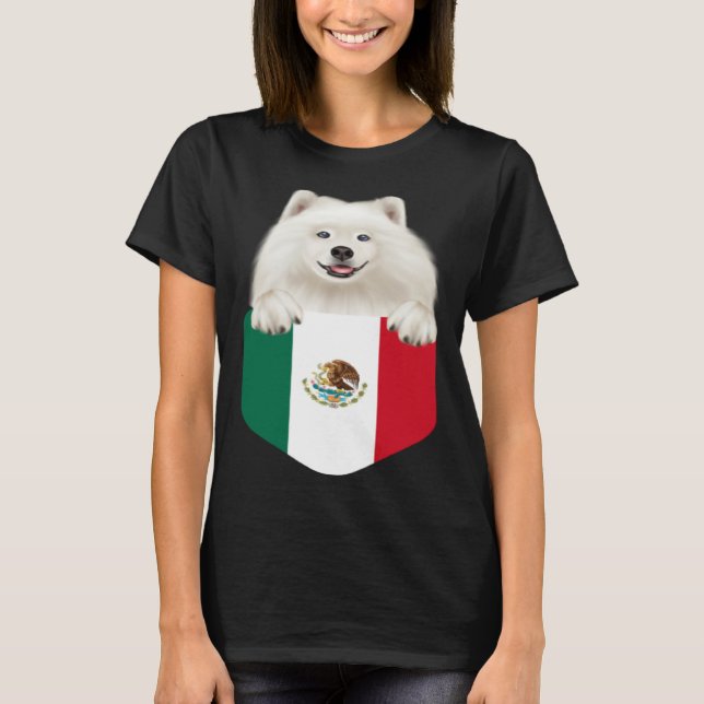 Camiseta Mexico Flag Samoyed Dog In Pocket (Frente)