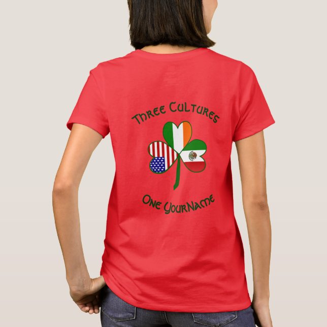 Camiseta Mexico Ireland USA Flag Shamrock Personalize Women (Verso)