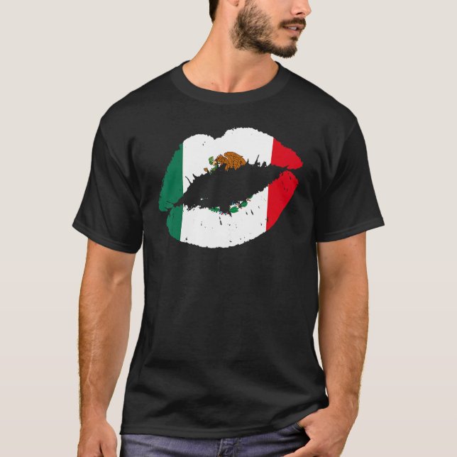 Camiseta México Lábios Beijam Orgulho de Bandeira Mexicano (Frente)
