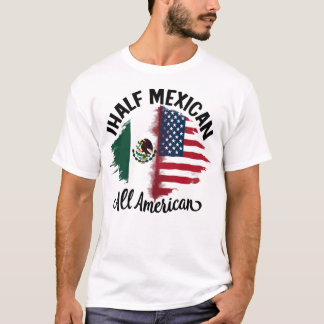 Camiseta méxico meio-mexicano-americano bandeira feminina d
