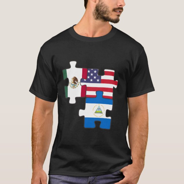 Camiseta México Nicarágua E Quebra-cabeça Dos Eua (Frente)