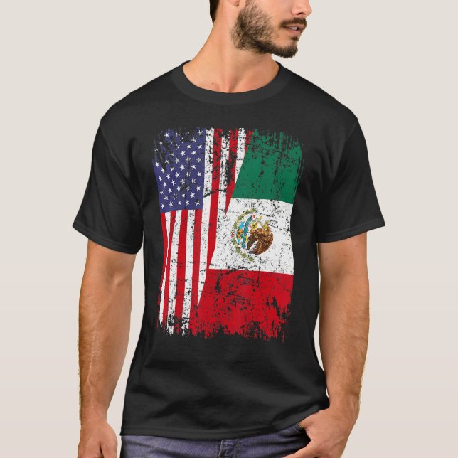 Camiseta México Roots Half American Flag México (Frente)