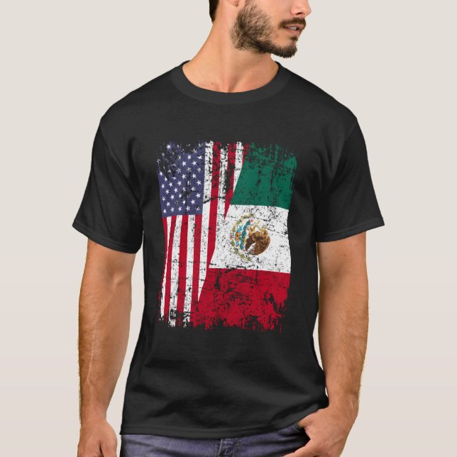 Camiseta México Roots Half American Flag México (Frente)