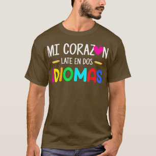 Camiseta Mi Corazon Late En Dos Idiomas Bilingual Espanhol