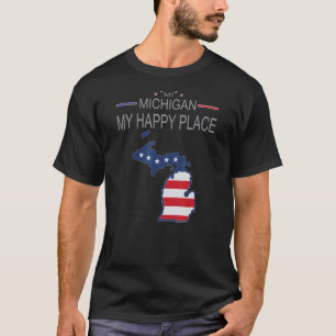 Camiseta MI Michigan My Happy Place USA Flag Map