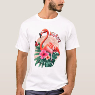 Camiseta Miami Beach Flamingo Sunset Flowers Miami