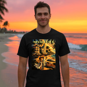 Camiseta Miami Beach, Flórida Arte Retro Colorido Turismo
