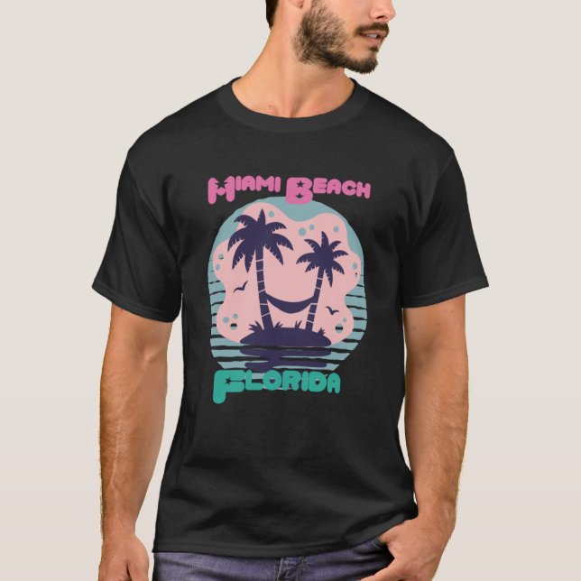Camiseta Miami Beach Florida Palm tree Beach Ocean surfing (Frente)