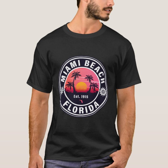 Camiseta Miami Beach Florida Retro Sunset Souvenirs 60s (Frente)