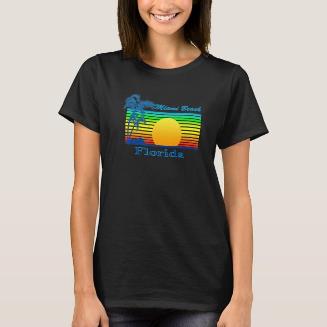 Camiseta Miami Beach Florida Retro Tropical Beach Sunset (Frente)