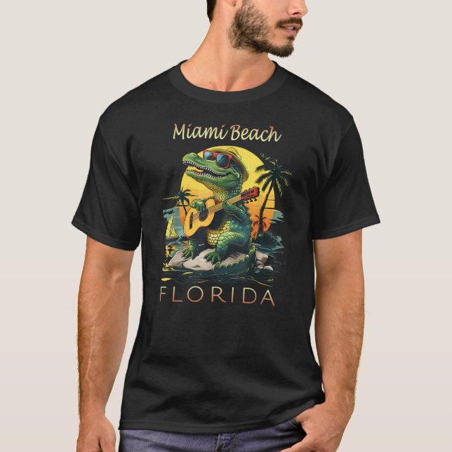 Camiseta Miami Beach Florida Vacation Cute Alligator Sunset (Frente)
