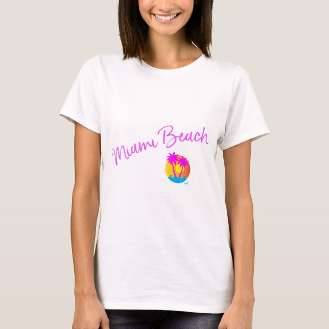 Camiseta Miami-Beach-logo-sol-palmeiras-rosa (Frente)