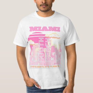 Camiseta Miami Beach, Miami Viagem Art, Preppy, rosa