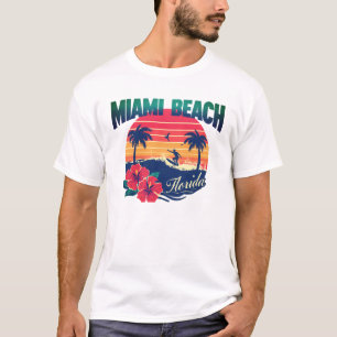 Camiseta Miami Beach Surfer Sunset Hibiscus Florida Viagem