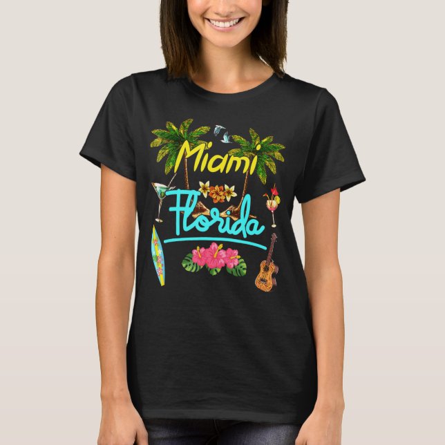 Camiseta Miami Florida Beach Summer Palm Surf Sun Set Palm (Frente)