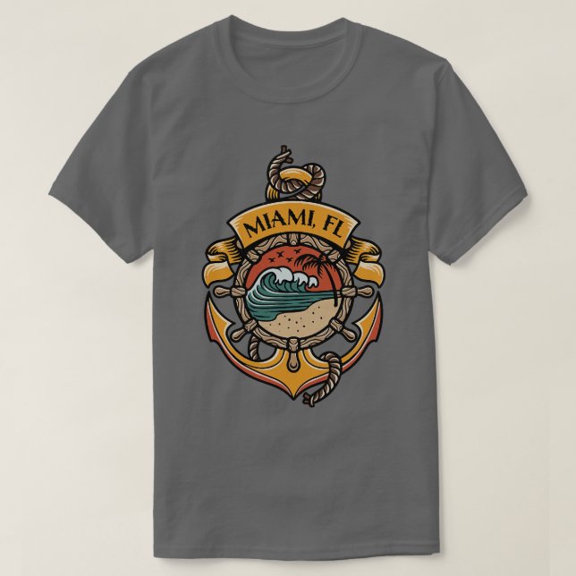 Camiseta Miami Flórida praia Barco velejando iach (Frente do Design)