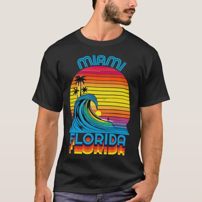 Camiseta Miami Florida Retro Throwback Surf & Beach Souveni (Frente)