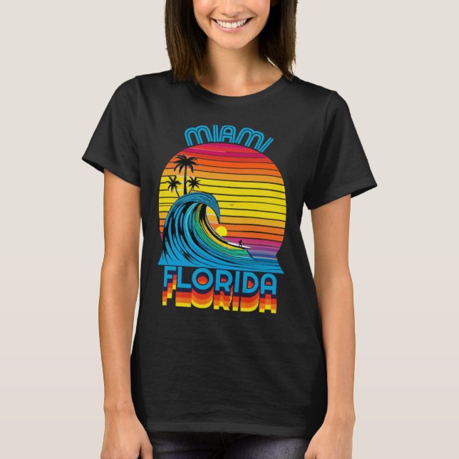 Camiseta Miami Florida Retro Throwback Surf & Beach Souveni (Frente)