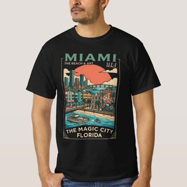 Camiseta Miami, Florida, the enchanting city - a beach  (Frente)