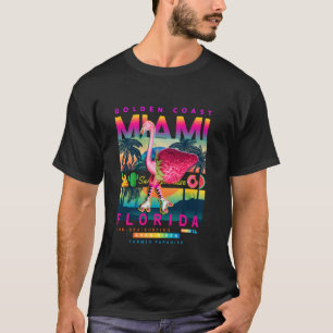 Camiseta Miami Flórida Verão Paraíso Flamingo Ilustração