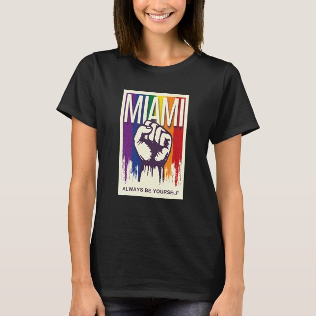 Camiseta Miami LGBTQ Pride Rainbow Flag Resist Fist Proud L (Frente)