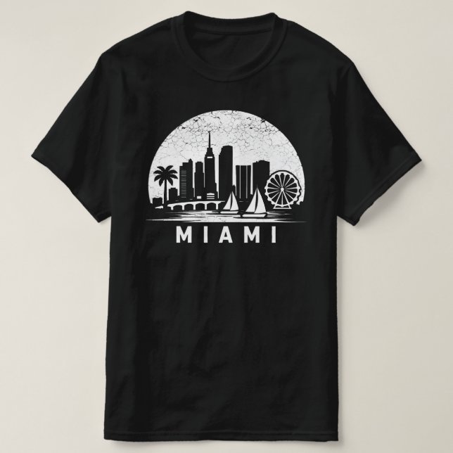 Camiseta Miami Skyline Vintage Graphic Tee - Palm Trees  (Frente do Design)
