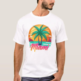 Camiseta Miami Sunset Vibes - Design da Árvore Tropical de 