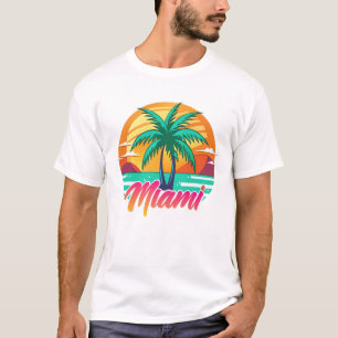 Camiseta Miami Sunset Vibes - Design da Árvore Tropical de