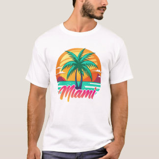 Camiseta Miami Sunset Vibes - Design da Árvore Tropical de 