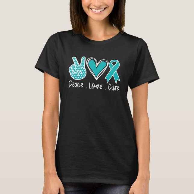 Camiseta Miastenia Gravis Consciência Mês Teal Peace Love (Frente)