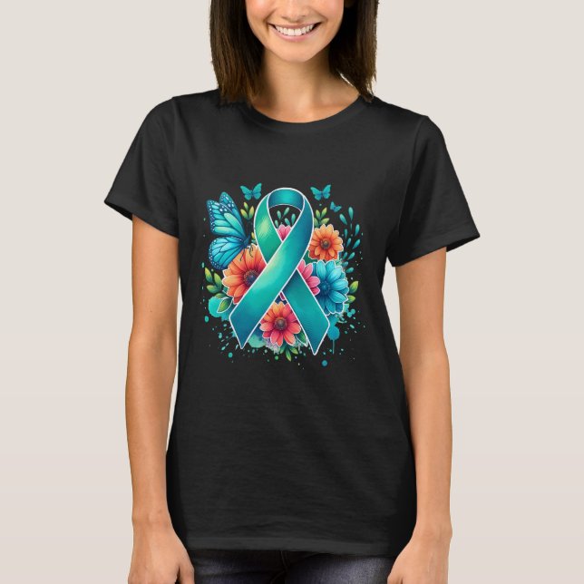 Camiseta Miastenia Gravis Fita de Sensibilização Teal (Frente)